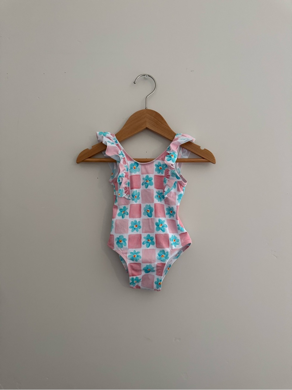 NWT Zara Pink and White Floral Check baby One-Piece Swimsuit